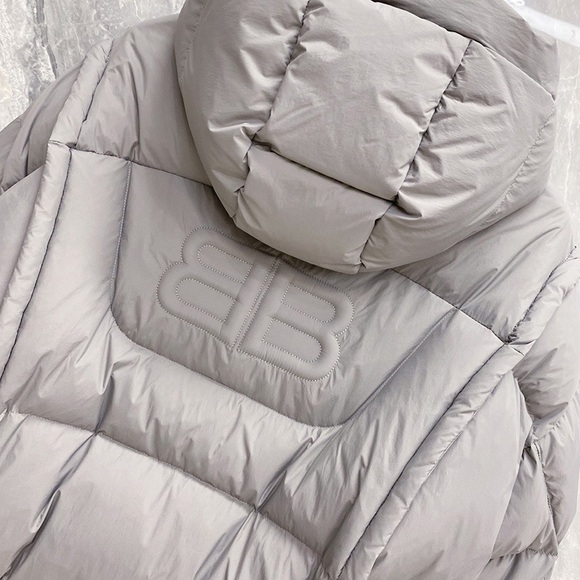 Balenciaga Grey Double B Embossed Hooded Down Jacket - Picture 3 of 9
